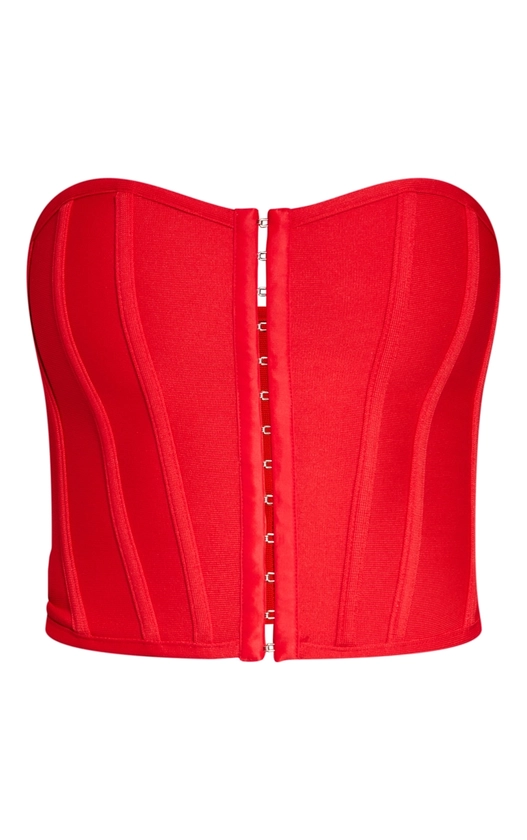 Dusty Red Bandage Hook And Eye Structured Corset
