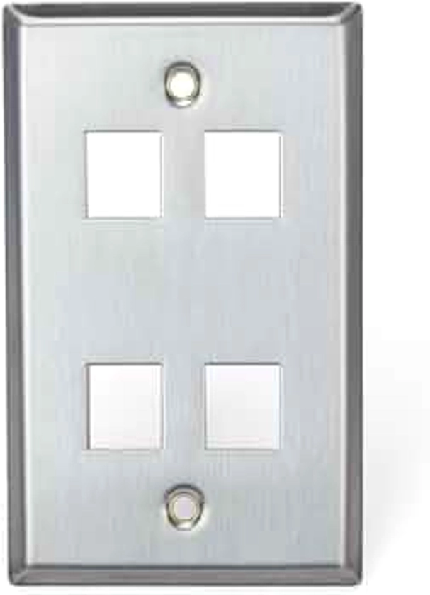 Leviton 43080-1S4 QuickPort Wallplate, Single Gang, 4-Port, Stainless Steel