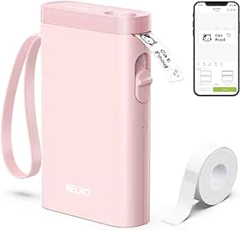 Nelko Label Maker Machine with Tape, P21 Portable Bluetooth Label Printer, Wireless Handheld Sticker Maker Mini Label Makers with Multiple Templates for Organizing Storage Barcode Office Home, Pink