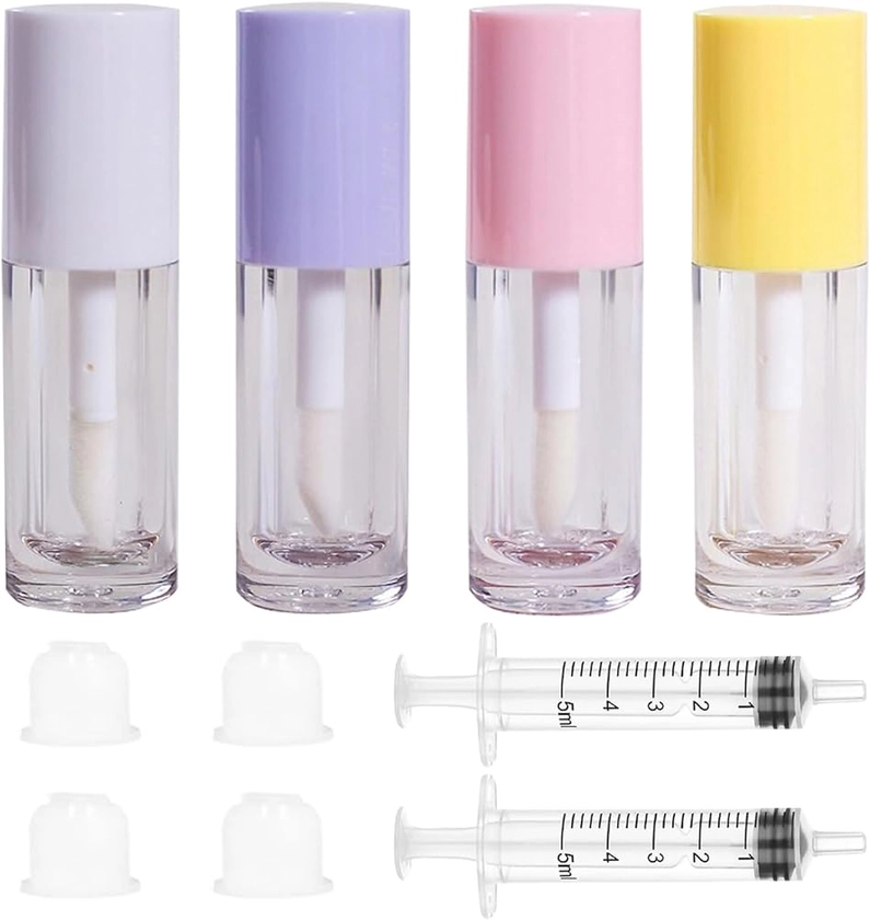 4Pcs Empty Lip Gloss Tubes, 6ml Clear Lip Gloss Tubes with Wand, Plastic Lip Balm Gloss Containers for DIY Makeup Lipgloss Making Kit (D25xH86mm) (colorful)