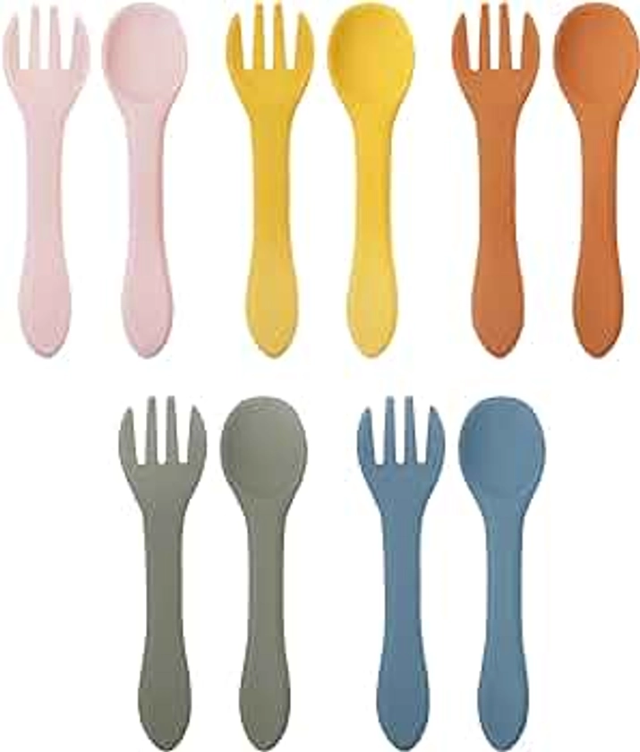 10 Pcs Silicone Baby Spoons and Baby Forks, Chewable Baby Utensils for Self-Feeding, Silicone Baby Utensils, Kids Utensils for Over 6 Months Babies Spoon toddler utensil