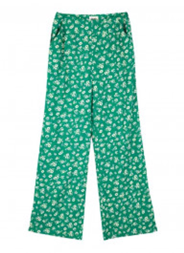 Romily Ditsy Floral Print Wide Leg Trousers - Green