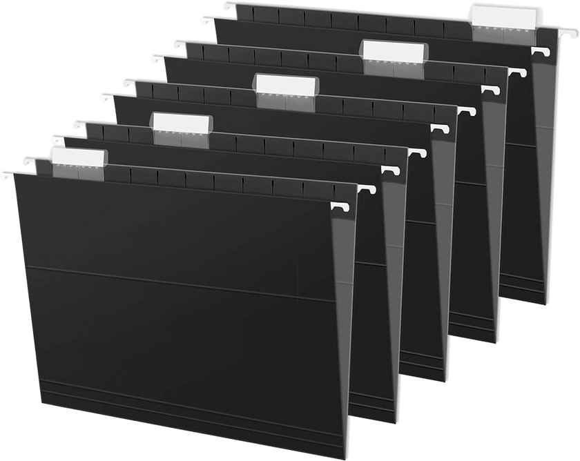 SUNEE Hanging File Folders Black, 25 Pack Letter Size File Folders with 1/5-cut Tabs, Stay Organized for Your Home and Office Bulk File and Documents