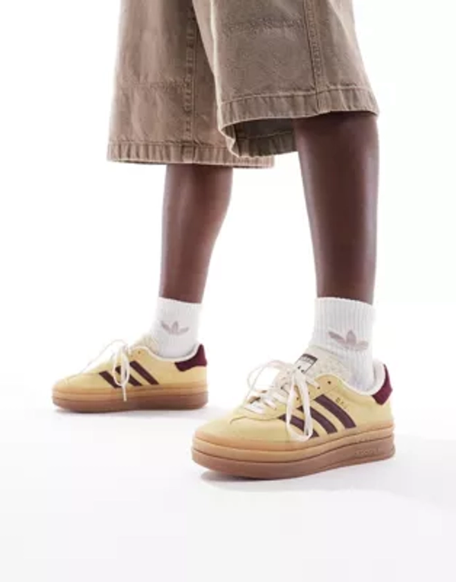 adidas Originals Gazelle Bold sneakers with gum sole in yellow and burgundy