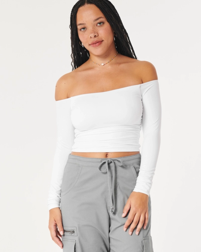 Women's Soft Stretch Seamless Fabric Off-the-Shoulder Shirred Top | Women's Clearance | HollisterCo.com