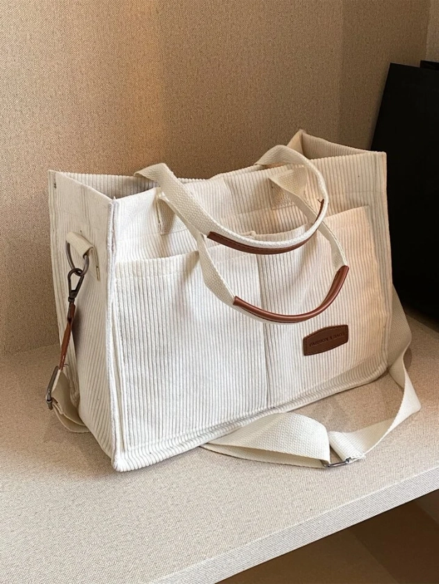 Léger, portable, classique, décontracté en velours côtelé de grande capacité, sac fourre-tout simple de couleur unie pour adolescentes, femmes, étudiantes, recrues et cols blancs, parfait pour le bureau, le travail, les affaires, les déplacements, le collège, le lycée, l'université, l'extérieur, les voyages. Sorties, Shopping, Retour à l'école, sac fourre-tout, cartable d'école, portable, pliable, décontracté, convient aux adolescentes, femmes, étudiantes, enseignants, débutants et cols blancs. Collège, vacances, plage, vacances, shopping.