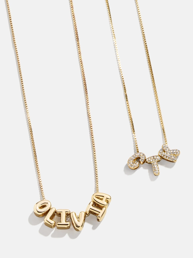 Mini Custom Bubble Letter Necklace - Gold