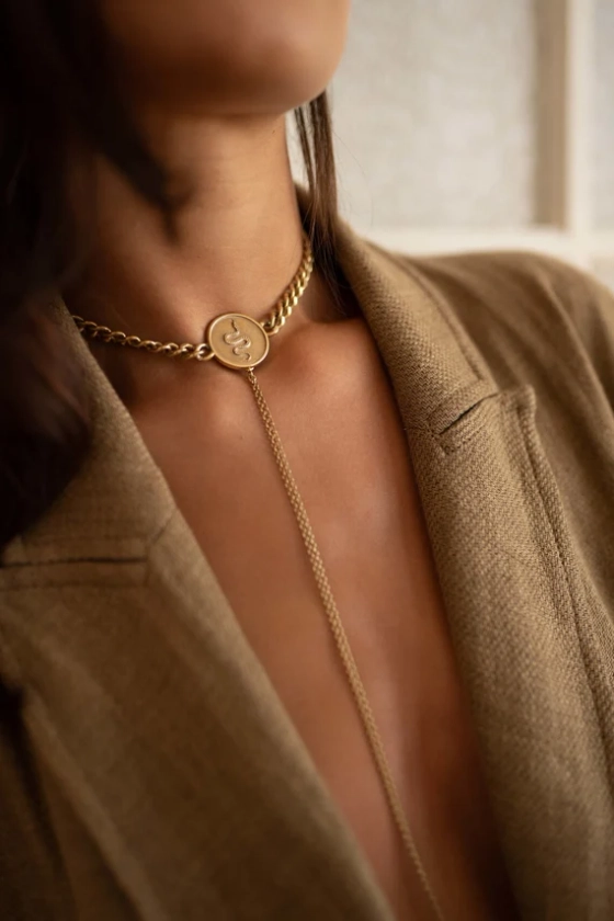 Medallion Choker, 24K Gold Plated Body Chain, Body Jewelry, Golden Choker, Statement Necklace, Special Jewellery, Body Chain, Snake Motif