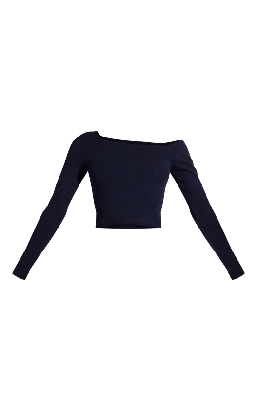 Black Long Sleeve Square Neck Long Top | Tops