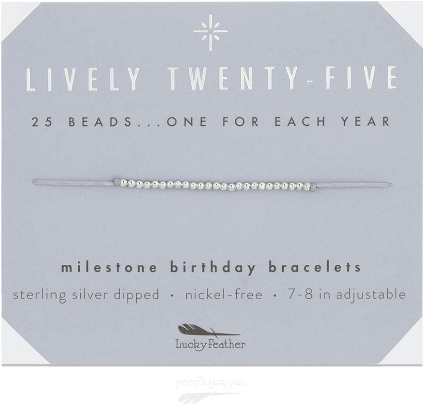 Lucky Feather Happy 25th Birthday Gifts For Women - 14K Gold Dipped Beads Bracelet on Adjustable 7”- 8” Cord - Turning 25 Birthday Gifts For Her