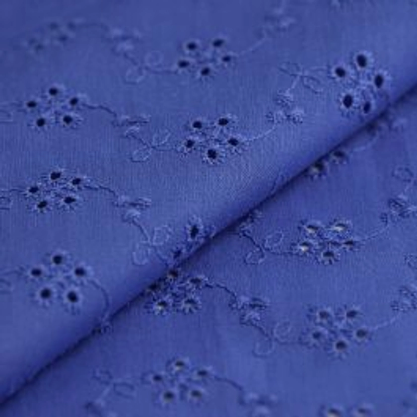 Tissu broderie anglaise coton bleu