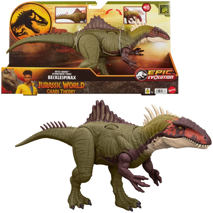 Jurassic World Chaos Theory Battle Roarin’ Becklespinax Dinosaur Action Figure Toy, Rampage Strike