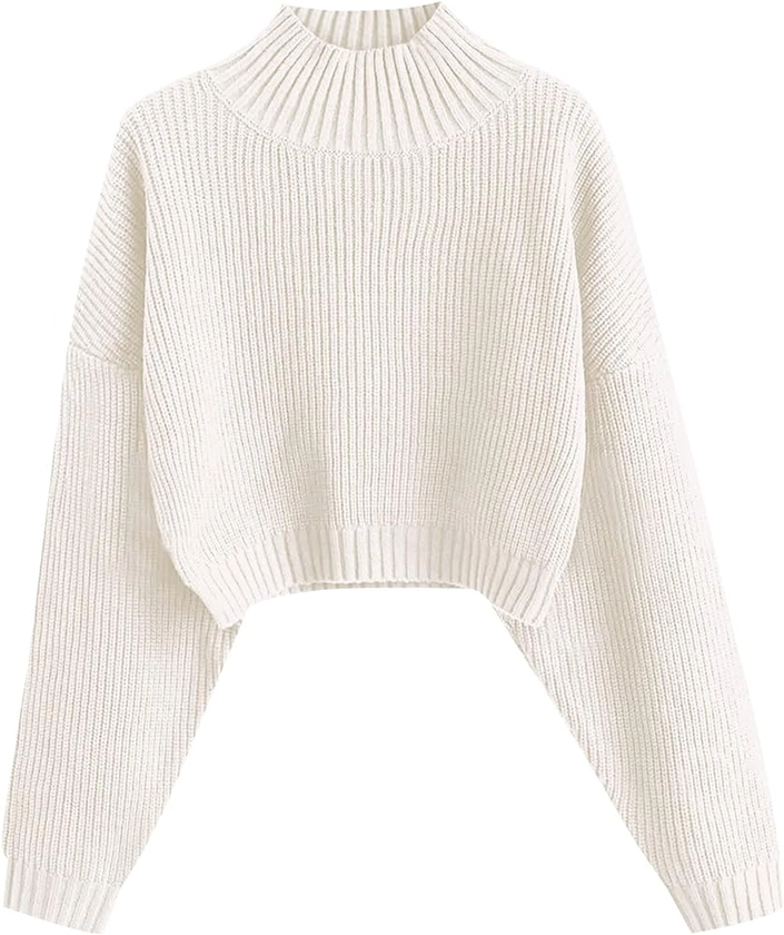 ZAFUL Women's Cropped Turtleneck Sweater Lantern Sleeve Ribbed Knit Pullover Sweater Jumper