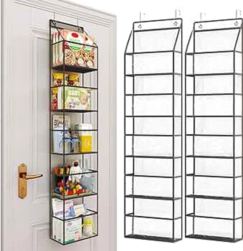 Fixwal 2 Pack Over The Door Pantry Organizer Hanging Storage Room Organizer 5-Shelf with Clear Plastic Pockets Large Capacity for Closet Bedroom Bathroom (Grey)