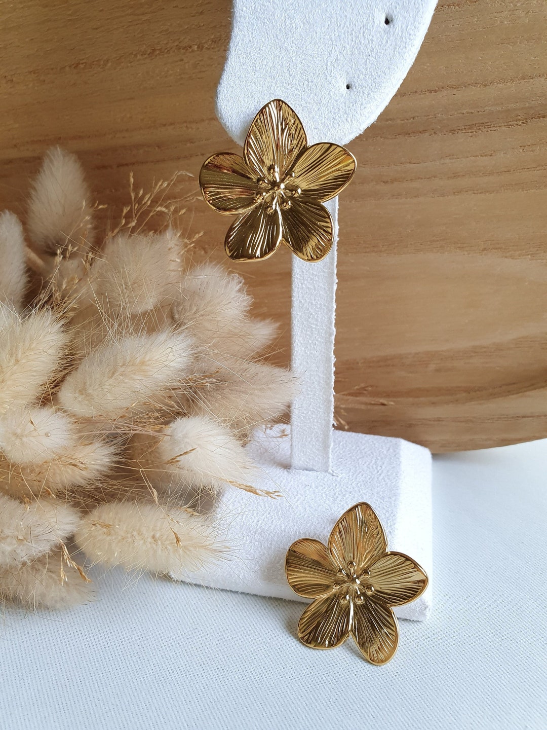 Boucles d'oreilles fleurs de cerisier grosse boucles d'oreilles en acier inoxydable doré puces d'oreilles boucles d'oreilles femme - Etsy France