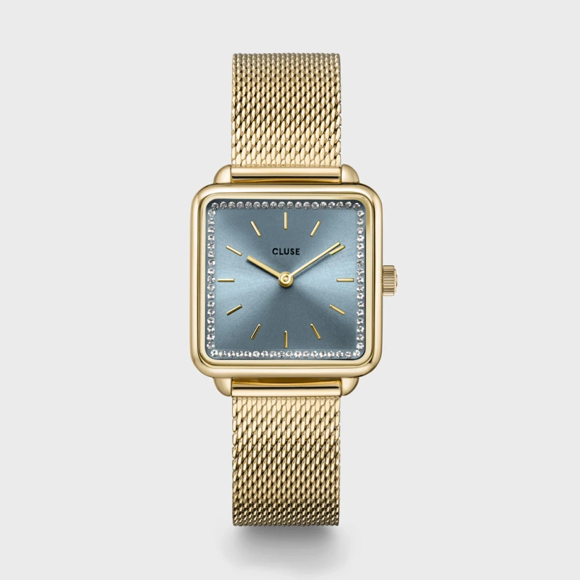 La Tétragone Watch Mesh stones Light Blue, Gold Colour