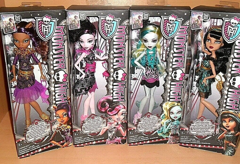 MONSTER HIGH Frights Camera Action Dolls Set Draculaura Clawdeen Wolf Cleo Nile