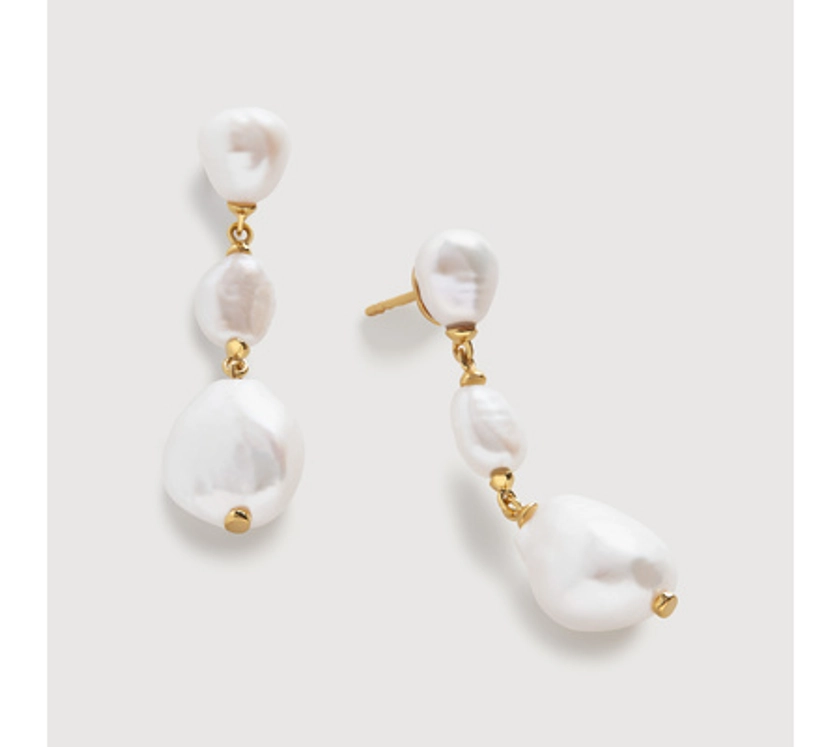 Nura Triple Drop Irregular Pearl Earrings | Monica Vinader