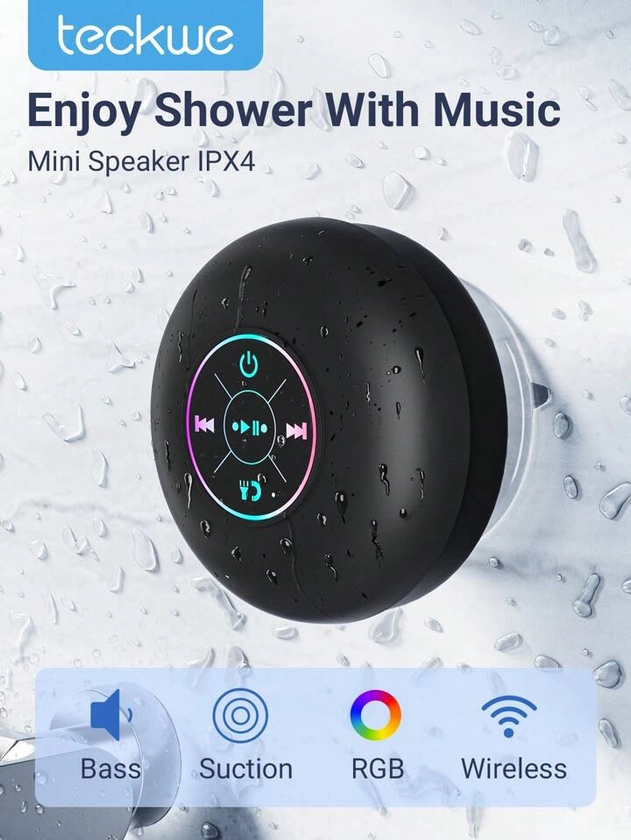Teckwe Mini Wireless Speaker With Suction Cup,RGB Lighting Bathroom Suction Cup Waterproof Wireless Speaker,Skin-Friendly Feel HD Sound Quality