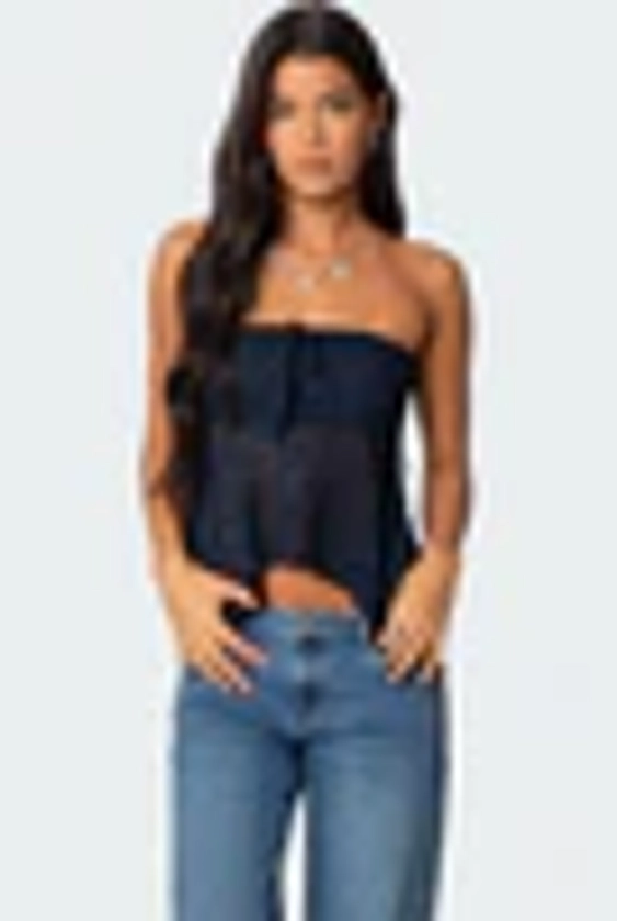 Embroidered Sheer Strapless Top