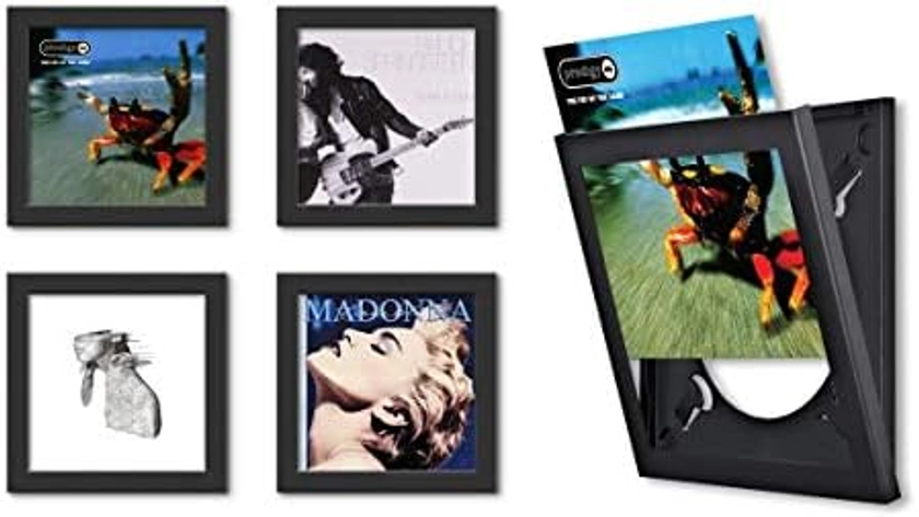 Show and Listen Album Cover Display Frame, Flip Frame Displays Vinyl Records (Four Pack, Black)
