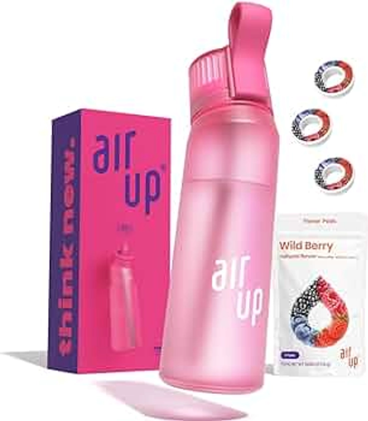 air up® water bottle (22oz) Hot Pink + 3 Wild Berry pods | Sugar free flavor pods & Water bottles with straw | No calories, no sweeteners | Water Flask | Flavored water bottle