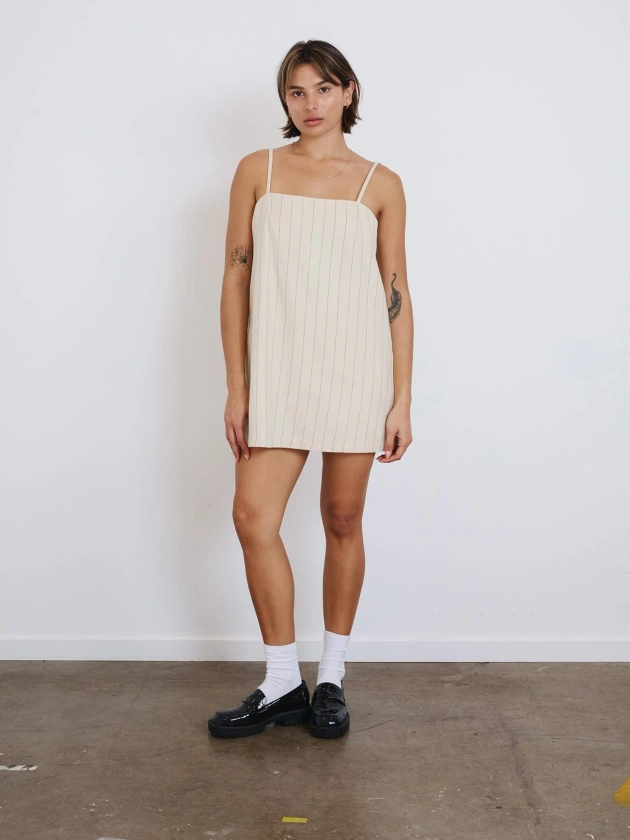 Olivia Pinstripe Mila Dress - Tofu