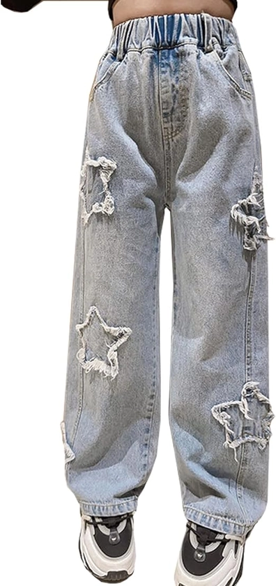 Girls Baggy Jeans Casual Wide Leg Denim Pants Jeans Kids Clothes Size 5-14 Years
