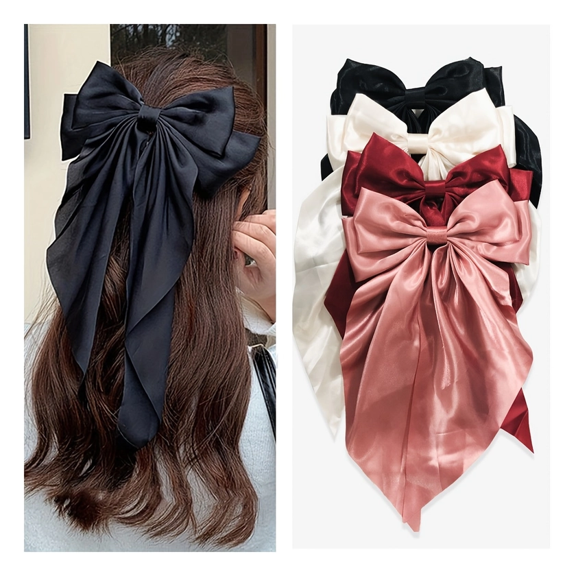 Elegant Solid Color Ribbon Bowknot Shaped Hair Clips Trendy - Temu