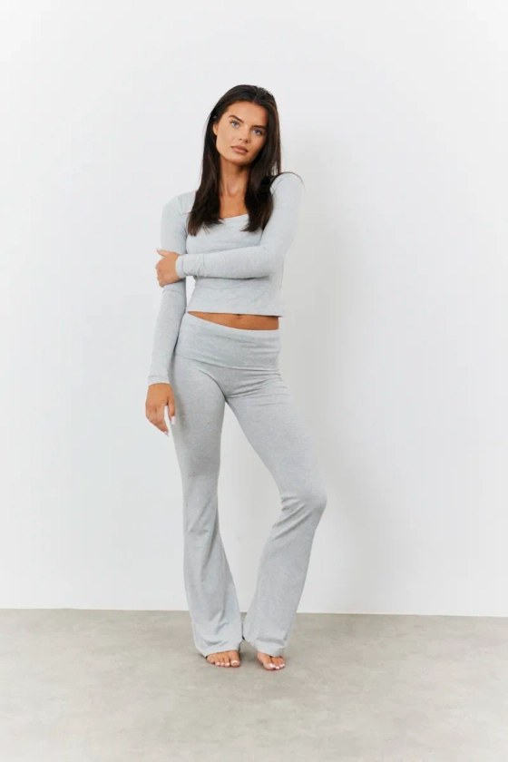 Sculpting Fold Over Waistband Flare Leg Trouser