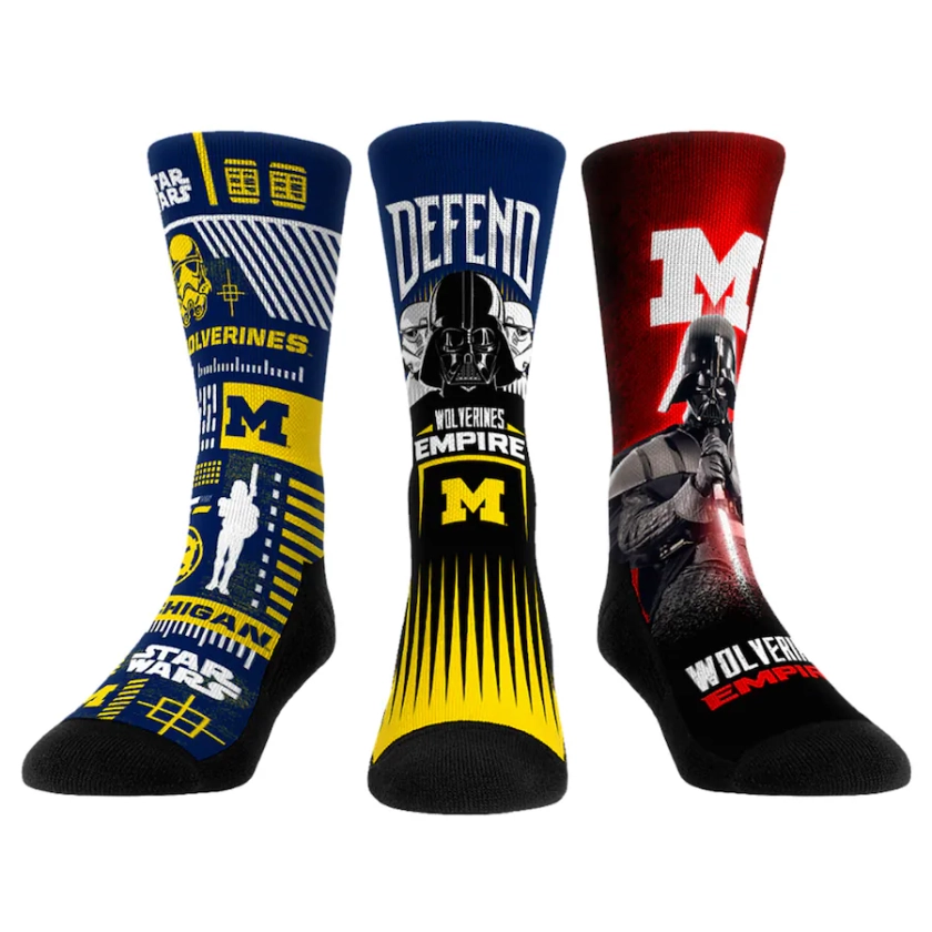 Darth Vader & Stormtrooper Michigan Wolverines Rock Em Socks Star Wars Three-Pack Crew Socks Set