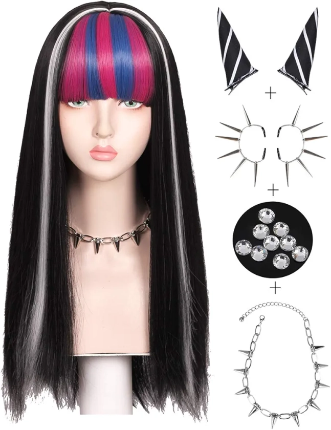 ColorGround 65cm Wig with Ear Clips and Necklace with Detachable Horns