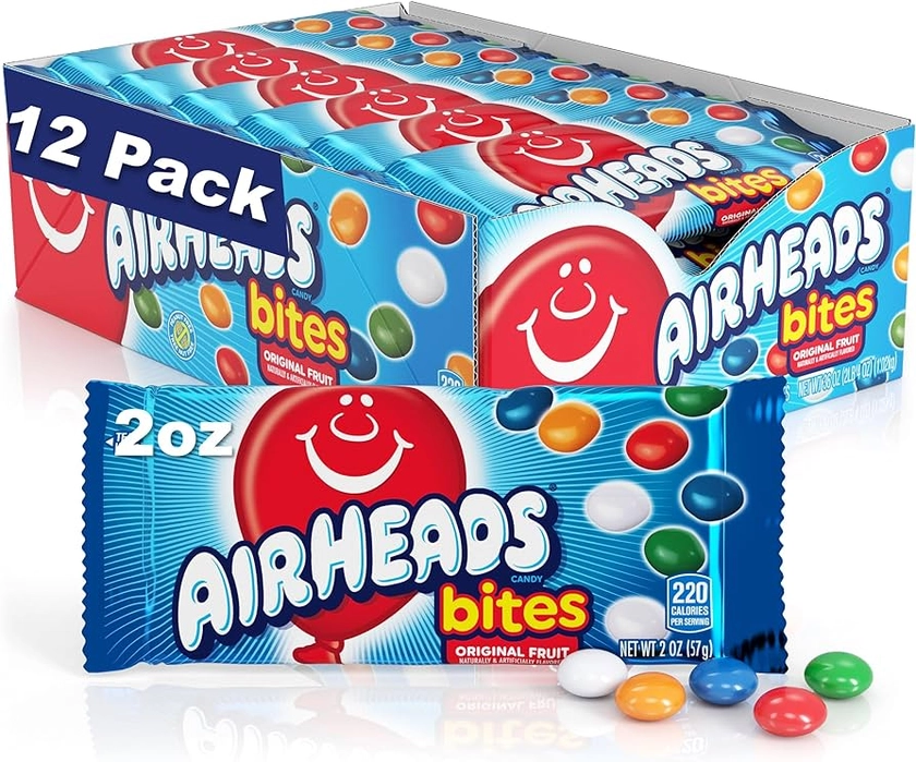 Airheads Candy Bites, Assorted Fruit Flavors, Movie Theater, Party, Concessions, 2oz Packs (Box of 18)