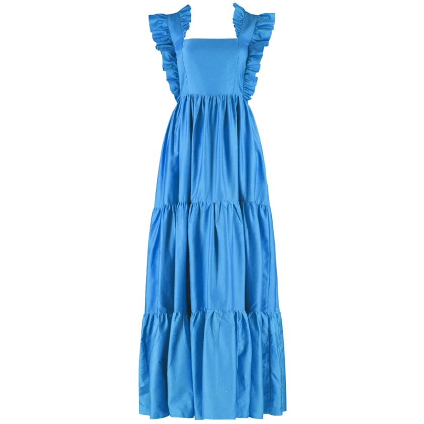 Karis Tie Back Maxi Dress In Cornflower Blue