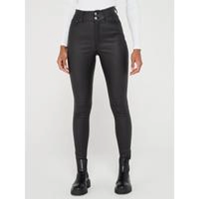 Coated Shaping Skinny Jeans - Black