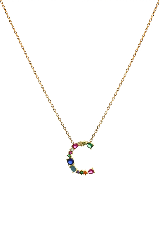 Panacea Multicolor Crystal Initial Pendant Necklace