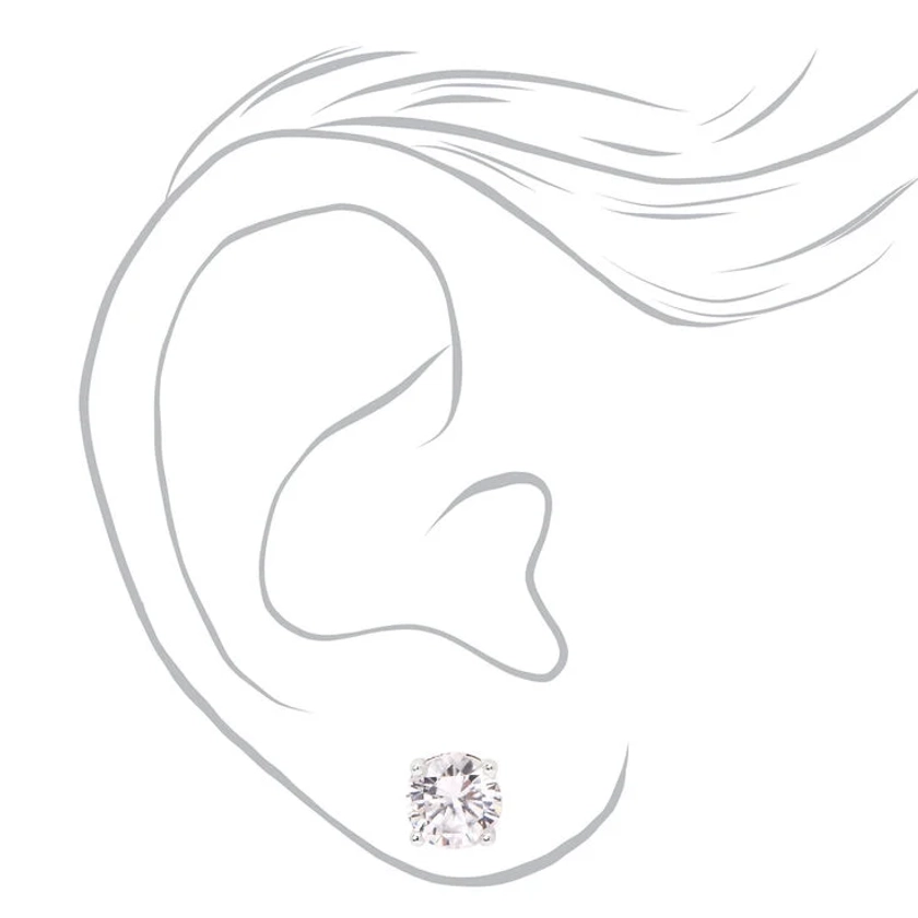 Silver-tone Cubic Zirconia 6MM, 7MM, 8MM Round Stud Earrings - 3 Pack