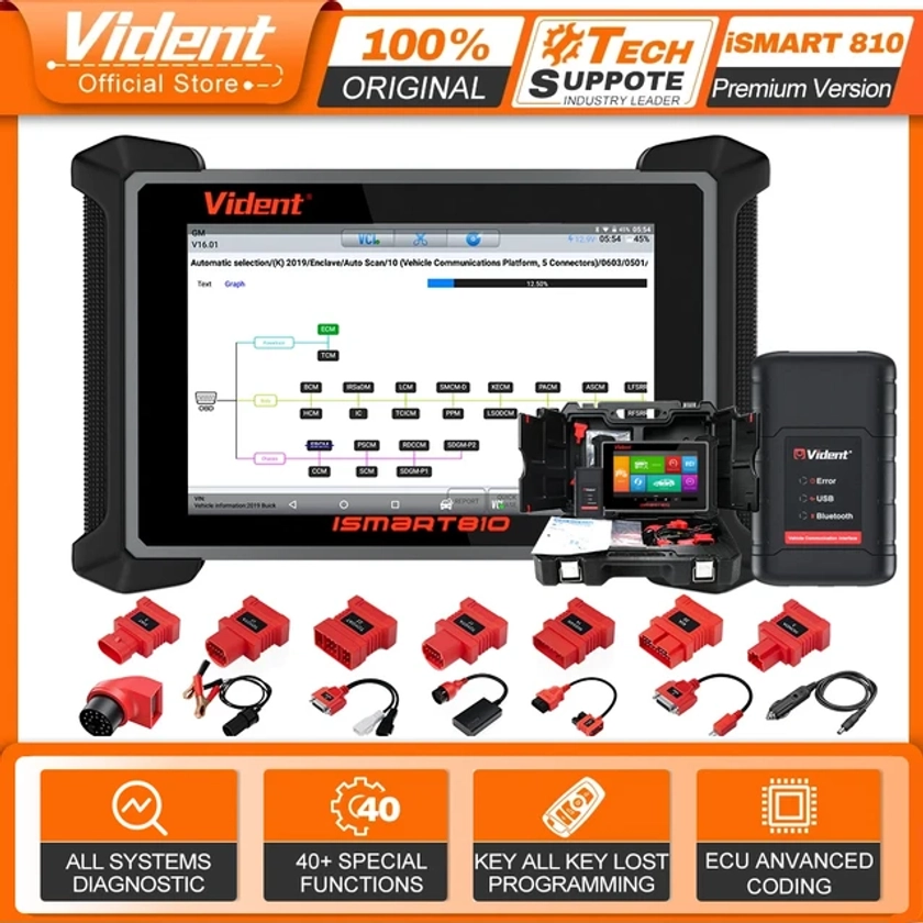 VIDENT iSmart810 Car Diagnostic Tools All System 40+ Reset Active Test ECU Coding Key Programming OBD2 Scanner CAN FD DoIP - AliExpress