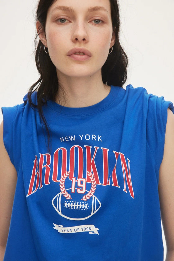 T-shirt oversize - Encolure ronde - Manches courtes - Bleu vif/Brooklyn - FEMME | H&M FR