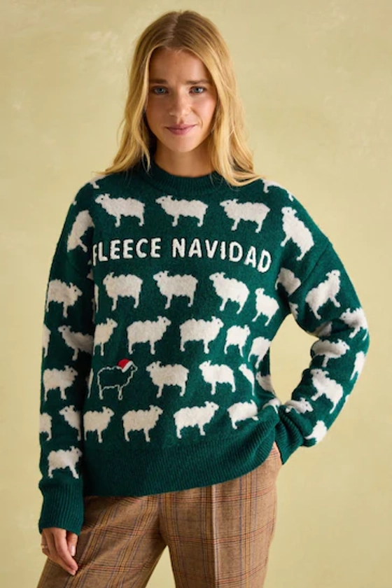 Joules Fleece Navidad Green Christmas Jumper