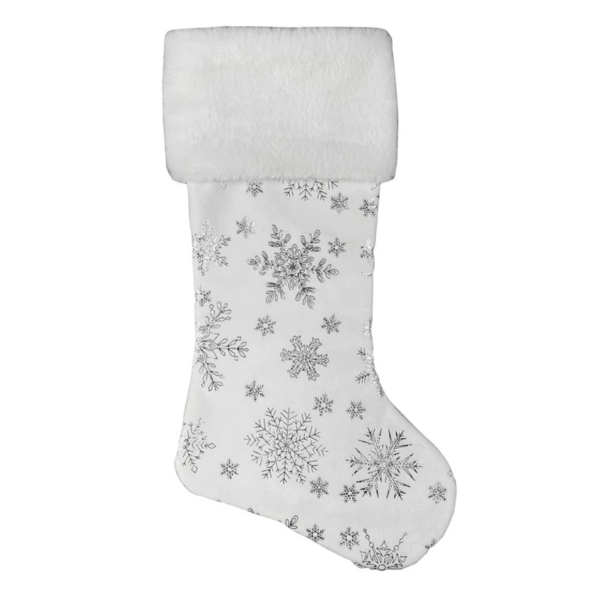 White & Silver Snowflake Stocking, 20"