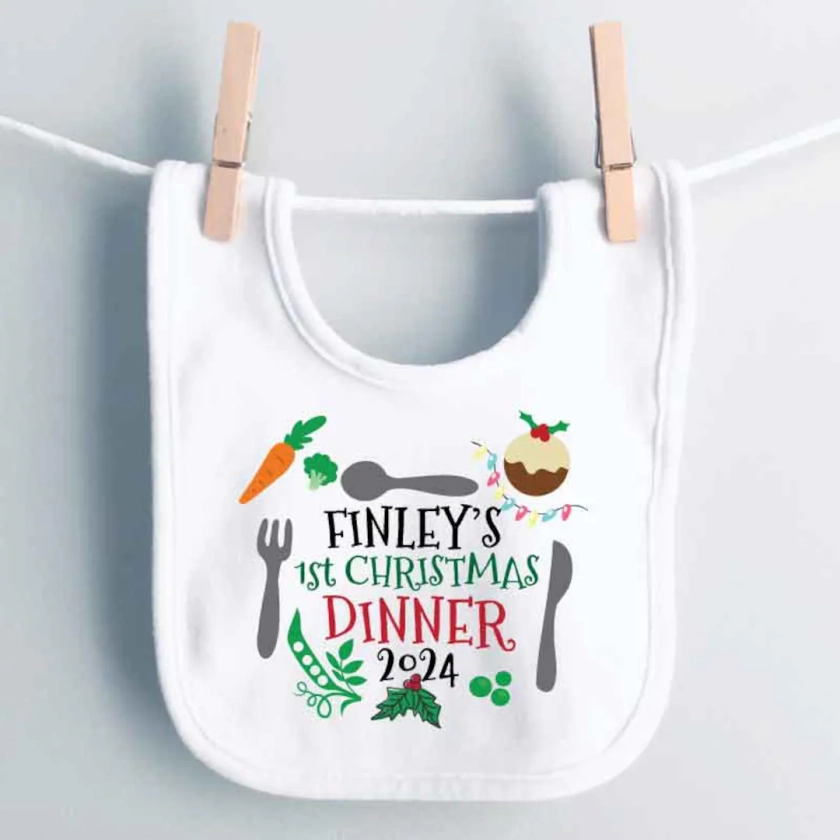 1st Christmas Dinner Bib.personalised Xmas Bib,customised Bandana Bib,personalised Gift,first Christmas Milestone Keepsake 2024 - Etsy UK