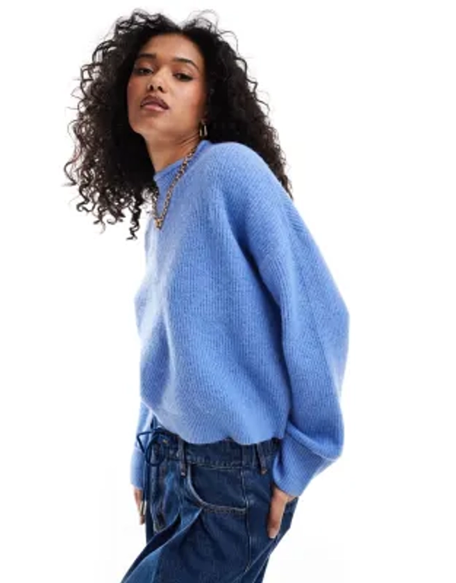 ASOS DESIGN funnel neck crop jumper in blue