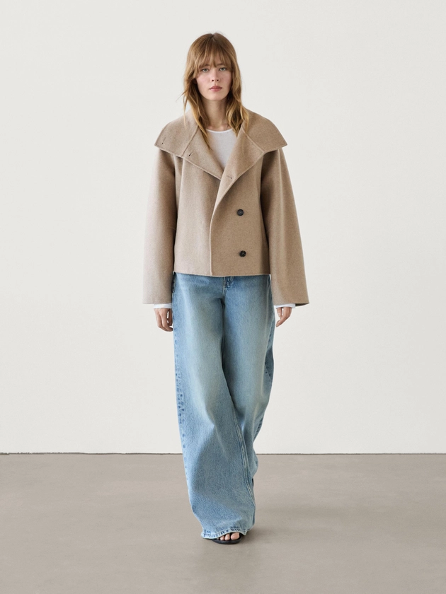 Short high neck wool blend coat · Camel · Coats And Jackets | Massimo Dutti