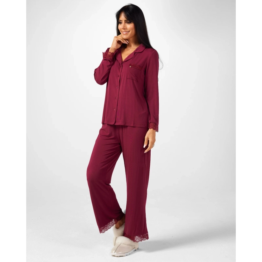 Pretty You Bamboo with Lace PJ Set - QVC UK