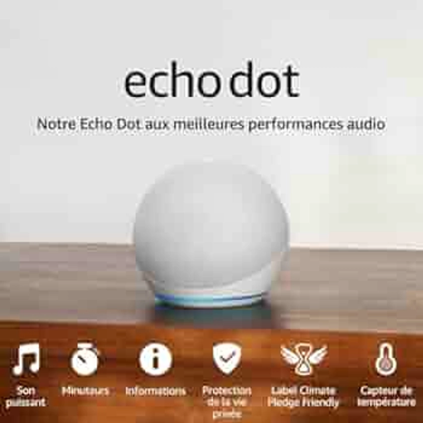 Echo Dot (5e génération, modèle 2022) | Enceinte connectée Bluetooth et Wi-Fi au son puissant encore plus imposant, avec Alexa | Blanc