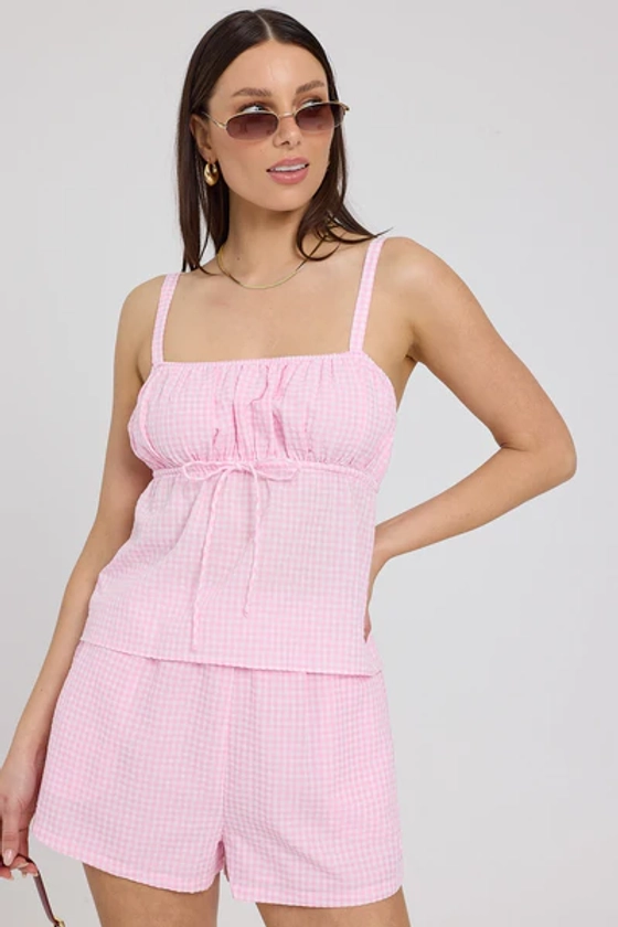 Luck & Trouble Sunny Side Gingham Top Pink Gingham