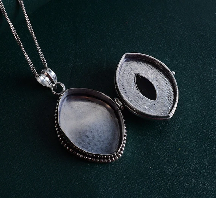 Natural Silver obsidian Poison Pendant, Poison Locket for necklace, Silver Plated pendant ,Handmade pendant, pill box, gift for her