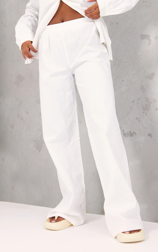 Pantalon large oversize en effet lin blanc