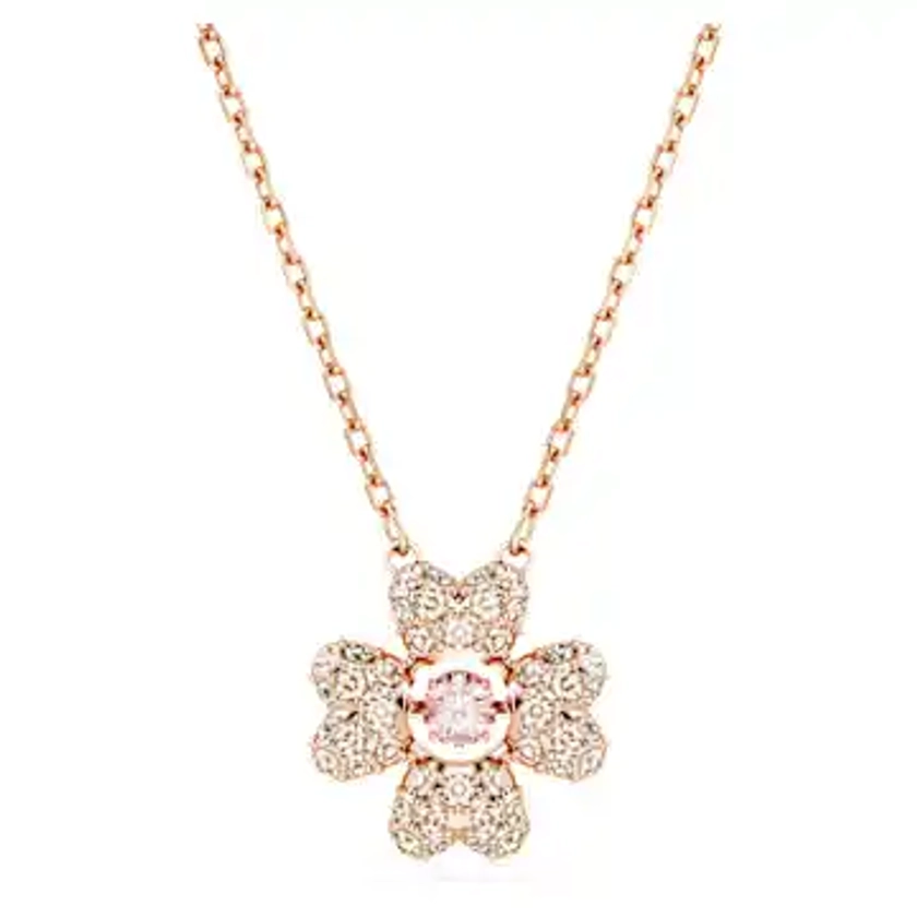 Idyllia pendant, Clover, White, Rose gold-tone plated